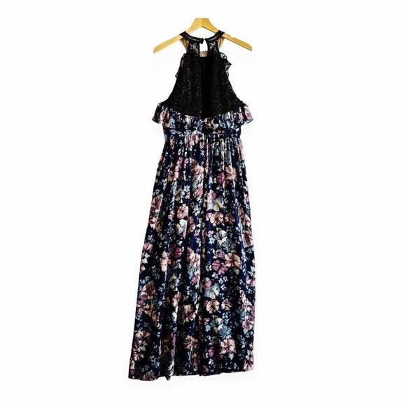 Marchesa Notte Blue Floral Halter Maxi Dress, Size 12 - Picture 3 of 16